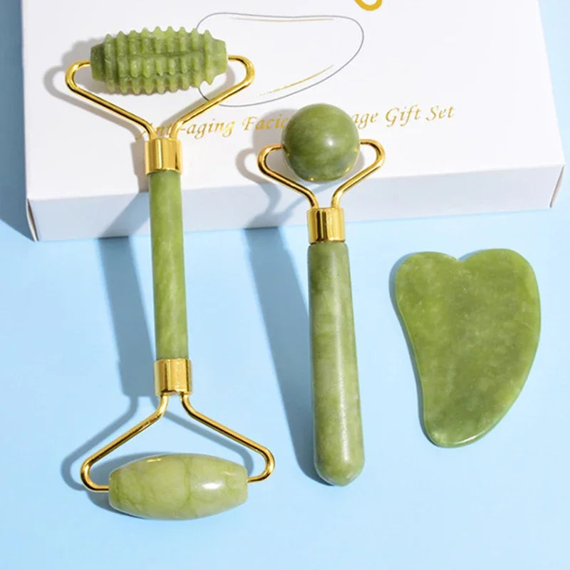 Natural Jade Roller Face Gua Sha, Natural Stone, Body Neck Massager, Acupoint, Eye Care Spa Massage Tools Massage Visage Lifting Beauty World Shop