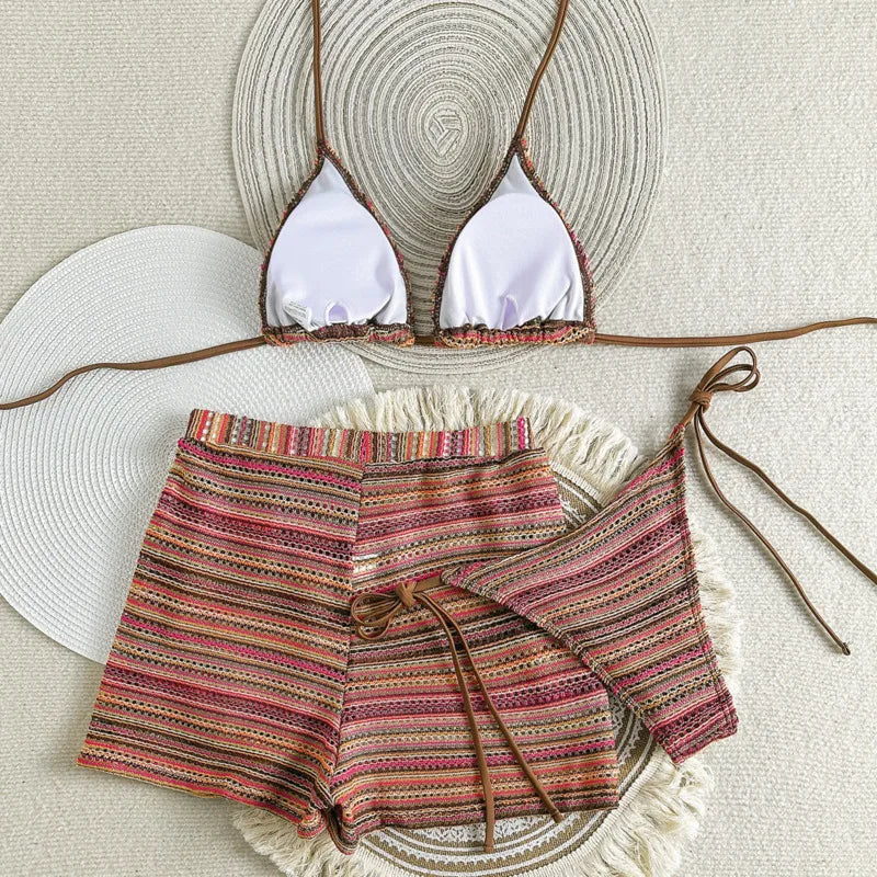 New Sexy Striped Bikinis Female Swimsuits Women 3 Piece Swimwear Beach Swim Wear Bathing Suits Brazilian Bikini Set Pool Bather Beauty World Shop