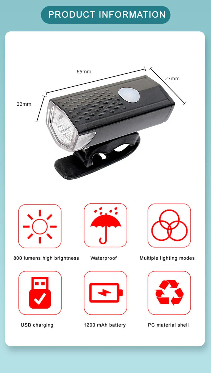 Bike Light Set Front Light with Taillight USB Rechargeable Easy to Install 3 Modes Bicycle Accessories for the Bicycle Road MTB Beauty World Shop