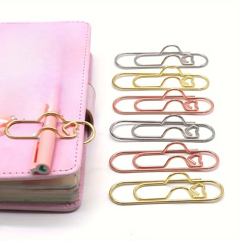 4Pcs Multifunctional Love Pen Clip, Portable Hanging Pen Button Fixed Seat Paper Clip for Notebook Stationery Accessories Beauty World Shop