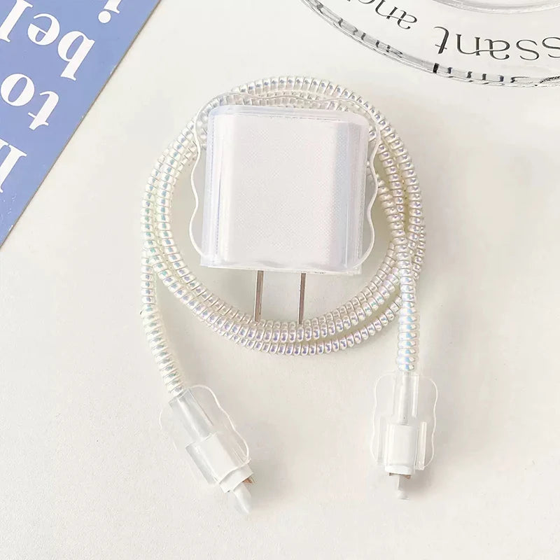 Clear Charger Case Cable Winder Clip Kit for iPhone 18/20W Chargers Cover Data Wire Organizer Charger Protector for iPhone 16 15