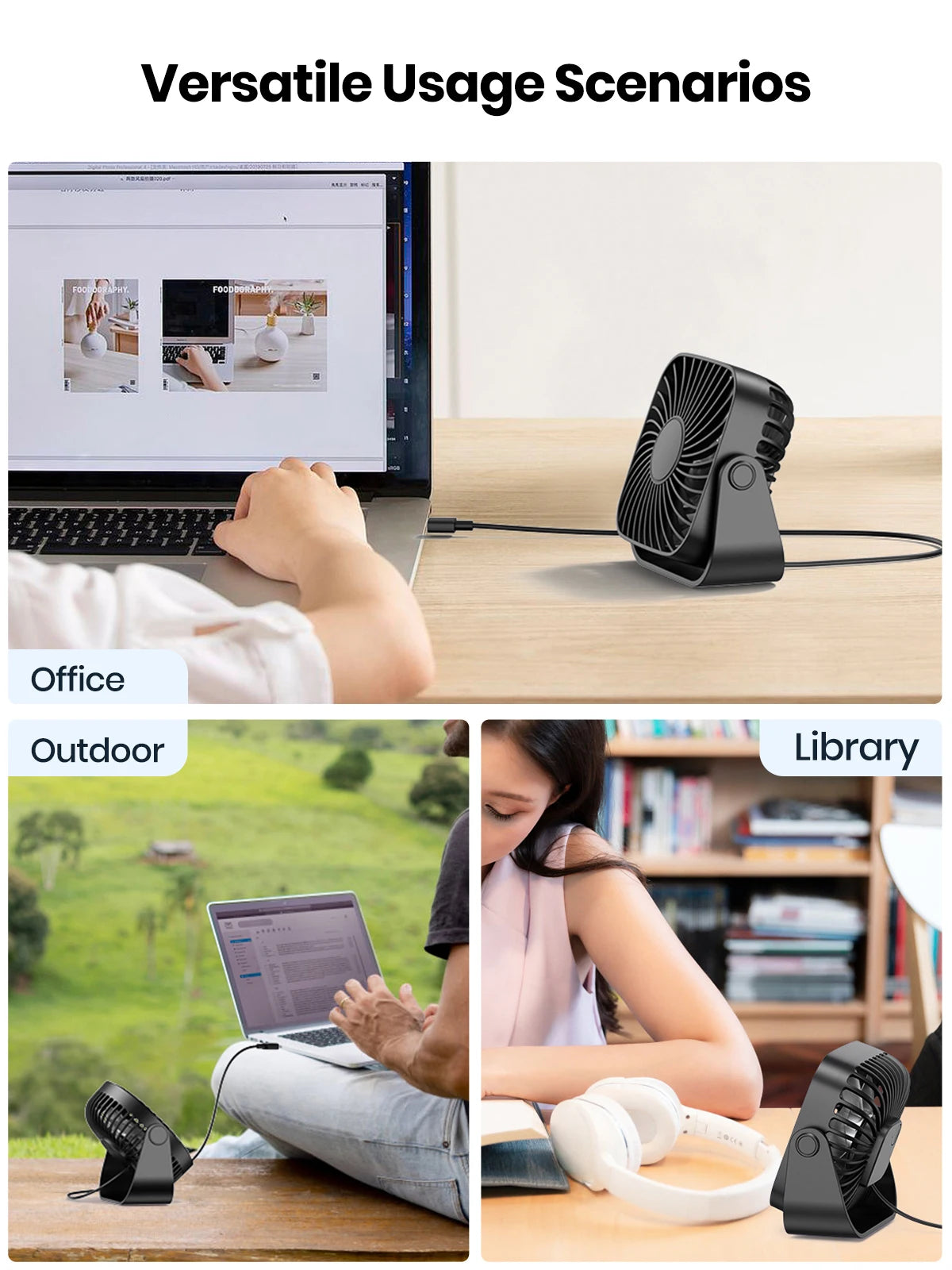 TOPK 4Inch USB Mini Portable Fan for Camping,3 Speeds Quiet Desk Table Personal Fan,360°Adjustment Standing fans for room Home Beauty World Shop