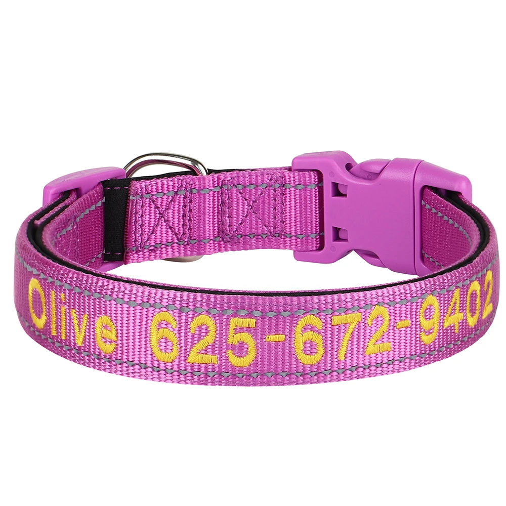Embroidered Nylon Dog Collar Personalized Puppy Cat Collars Reflective Pet ID Collars DIY Phone Name ID For Small Large Dog Cat Beauty World Shop