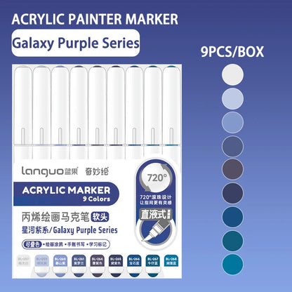 Languo 9pcs/box Soft Brush Acrylic Marker Pen Set，DIY Hand Drawn,Paint Art Markers pens,Student Graffiti Acrylic Paint Pens,M720 Beauty World Shop