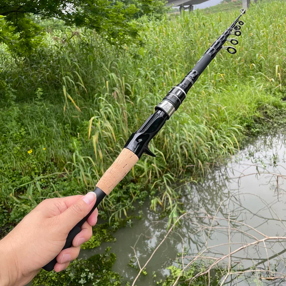 Telescopic Lure Rod 1.5M 1.8M 2.1M 2.4M Carbon Spinning Rod Baitcasting Fishing Pole 8g-25g Wooden Handle Casting Fishing Tackle Beauty Trend Shop
