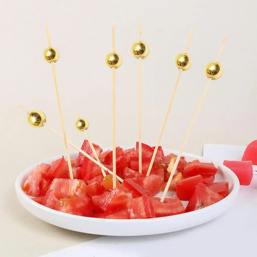 200/100/25Pcs Gold Pearl Cocktail Picks Food Fruit Picks Wedding Party Disposable Cake Dessert Cocktail Sticks Toothpick Skewer Beauty Trend Shop