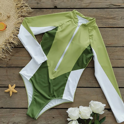 2026 Surfing Sport Swimsuit Long Sleeves Women One Piece Swimsuit  Swimwear Solid Monokini Bathing Suit Tropical Bodysuit Female Beauty World Shop