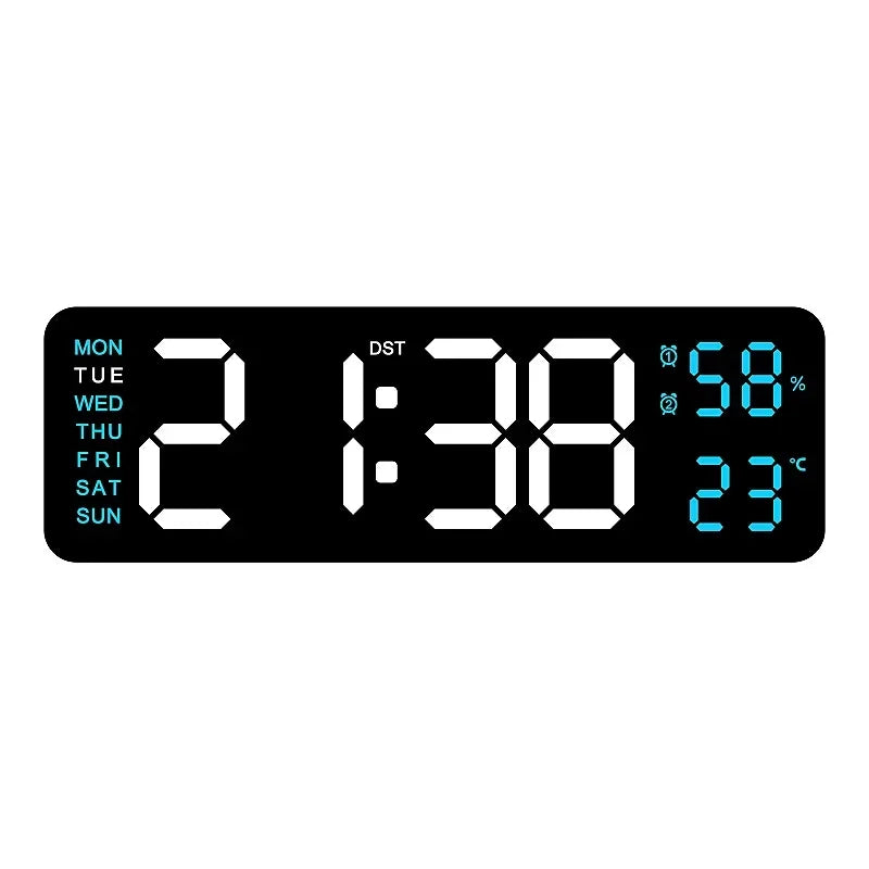 9 Inch Large Digital Wall Clock USB Powered TEMP Humidity Week Auto Dimmer DST Table Clock 12/24H Electronic LED Alarm Clock Beauty World Shop