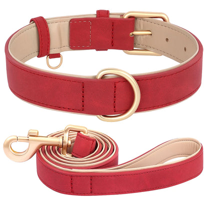 Soft Padded Dog Collar Leash Set PU Leather Pet Dog Collars Necklace With Walking Lead Rope Adjustable For Small Medium Dogs Pug Beauty World Shop