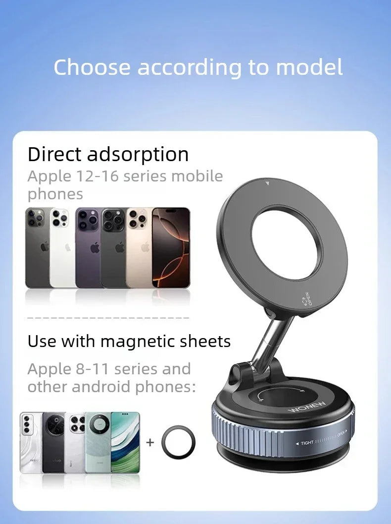 Upgraded Foldable Magnetic Car Phone Holder – N52 Magnet, 360° Rotatable, Dashboard Suction Cup, ABS, with Wrench & Mount Pad Beauty World Shop