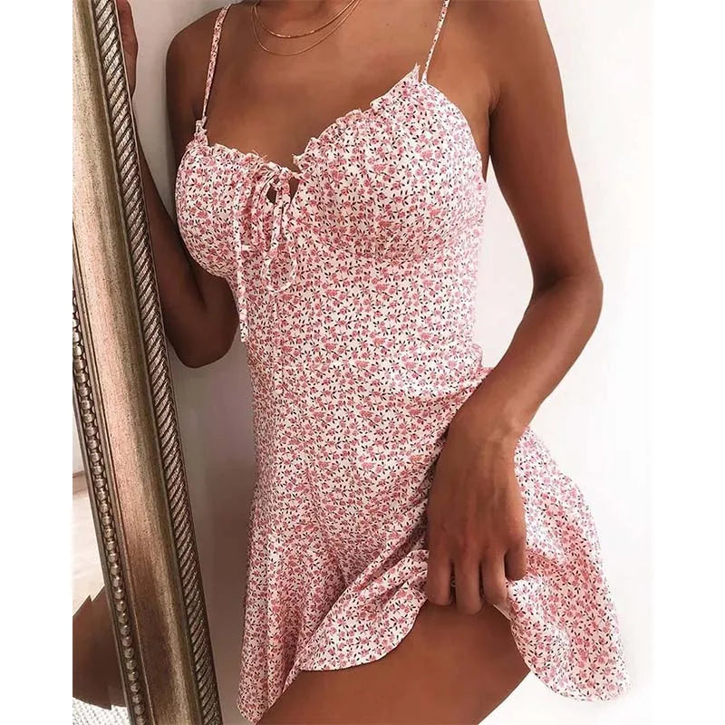 Floral Print A Line Mini Dresses Sexy Lady Dating Camisole Strapless Backless Dress Boho Solid Beach Clothing Beauty World Shop