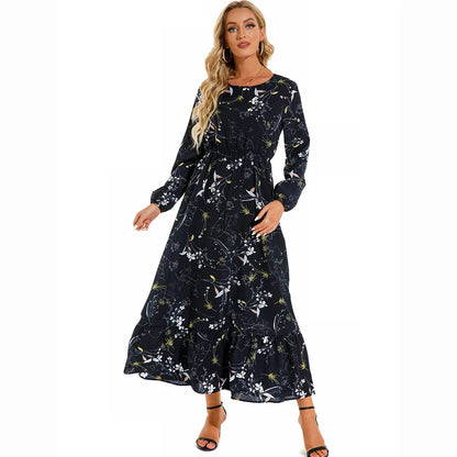 2023 Sping Summer Bohemian Women Maxi Dress Casual Long Sleeve High Waist Beach Woman Chiffon Dresses Floral Vestidoes Mujer New Beauty World Shop