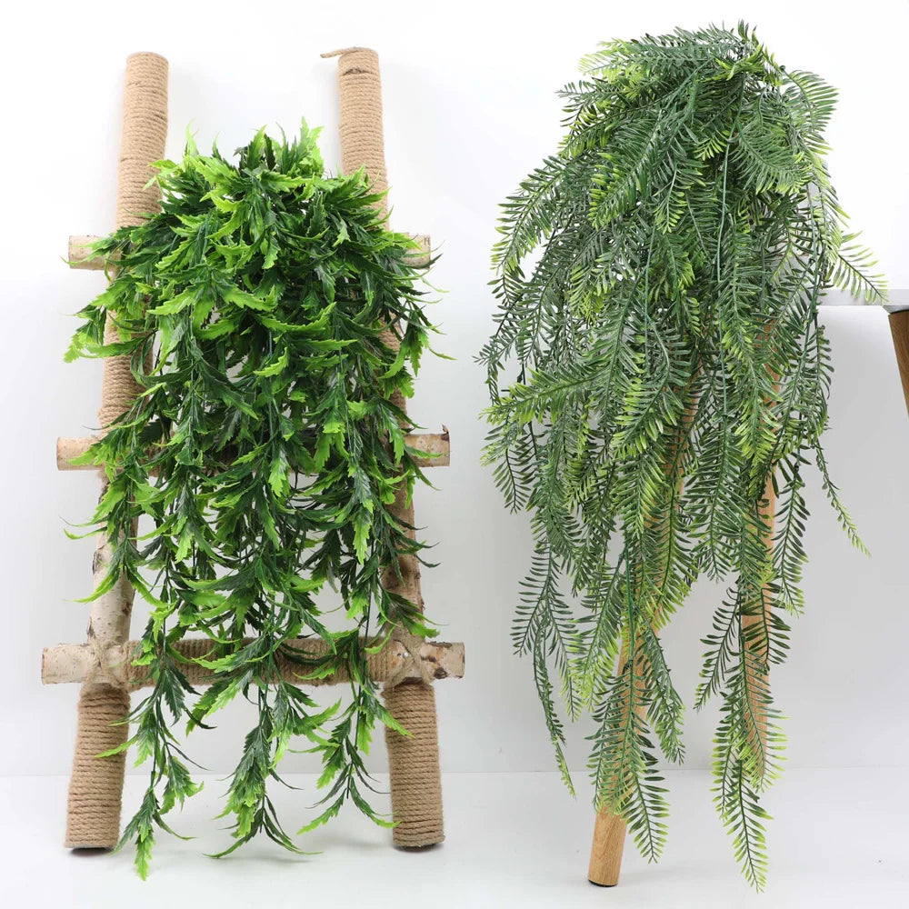 90cm Persian fern Leaves Vines Home Room Decor Hanging Artificial Plant Plastic Leaf Grass Wedding Party Wall Balcony Decoration Beauty World Shop