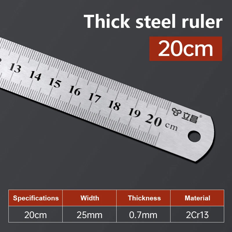 1Pcs 15/20/30/40/50/60100cm Stainless Steel Metal Straight Ruler For Home School Precision Measuring Tool Drawing Tool Supplies Beauty World Shop
