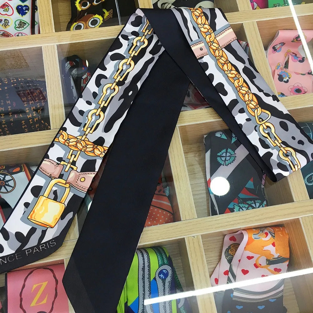 120*5cm Plant Jungle Printed Scarf for Women's Spring Summer New Model Emulated Silk Streamer Fashionable Retro Hairband Streame Beauty World Shop