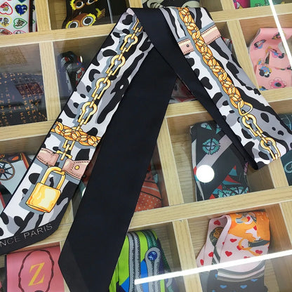 120*5cm Plant Jungle Printed Scarf for Women's Spring Summer New Model Emulated Silk Streamer Fashionable Retro Hairband Streame Beauty World Shop
