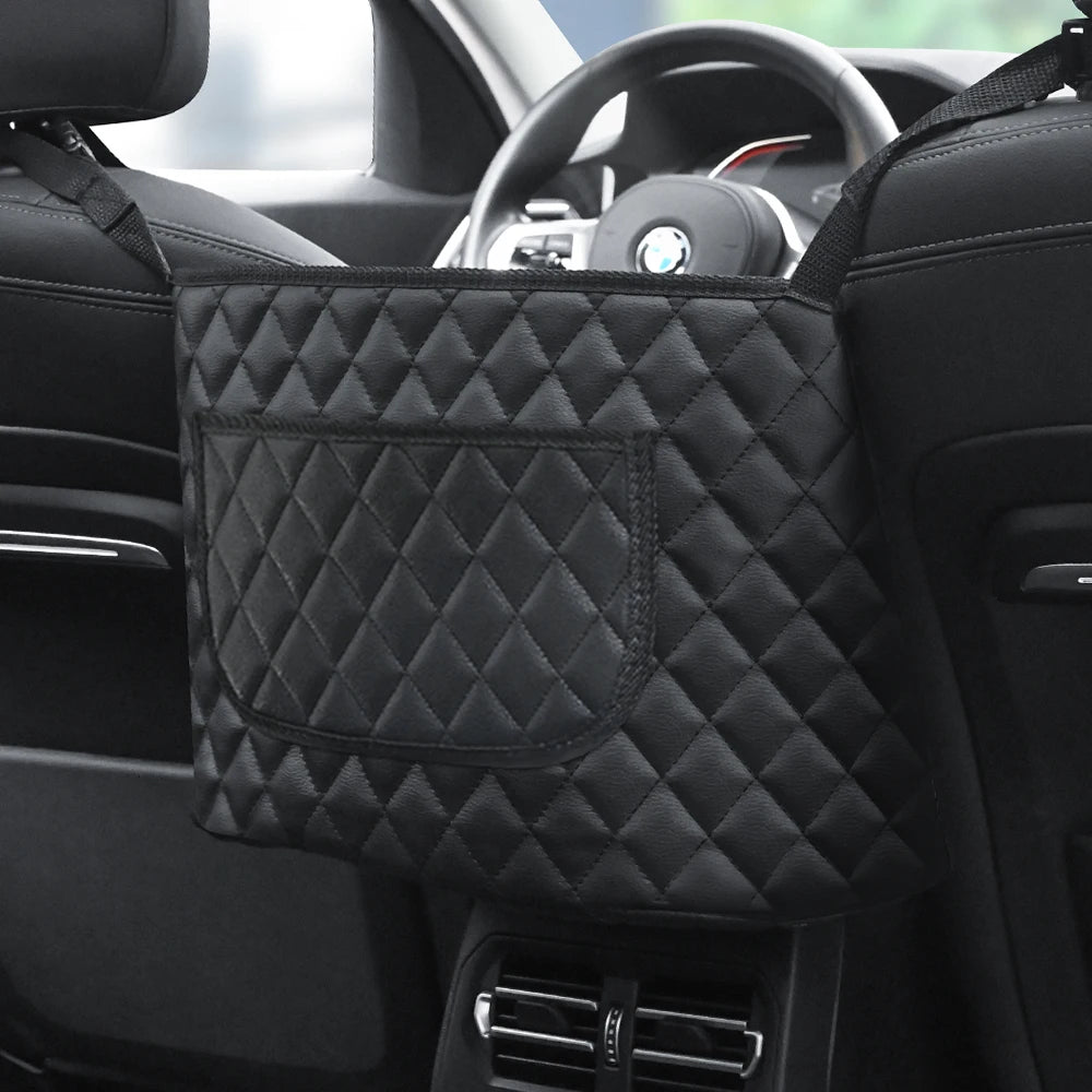 PU Leather Car Middle Seat Storage Net Large Capacity Leather Bag Seat Back Storage Bag Car Chair Back Supplies Storage Goods Ha Beauty World Shop