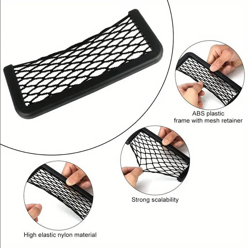 Car Storage Bag Nets Adhesive Auto Seat Organizer Door Side Net Pocket Multifunction 15-20cm Resilient Car Styling Storage Nets Beauty World Shop