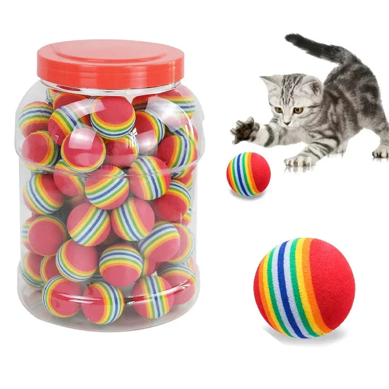 10PCS/5PCS Rainbow Cat Toys Ball Interactive Cat Dog Play Chewing Rattle Scratch Ball Training Cat Rainbow Ball Toy Pet Supplies Beauty World Shop