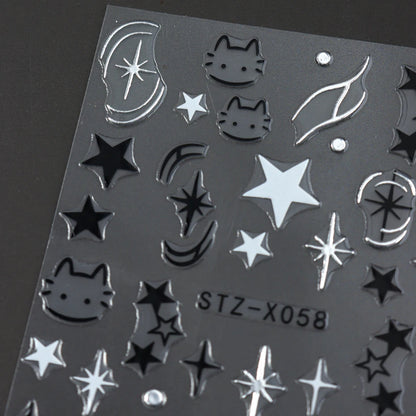 Black Silver Cat Animals Nail Sticker Decals Y2K Charms Cute Dog Cartoon Adhesive Sliders Foils For Manicure Nail Art Decoration Beauty World Shop