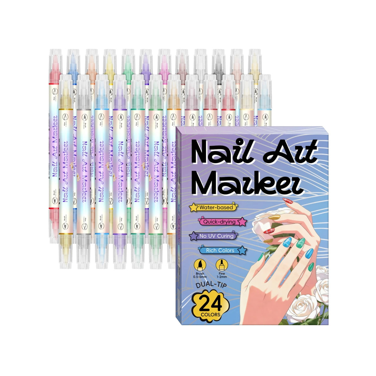 24 Color Double Headed Nail Art Graffiti Pen Acrylic Pen Set, Metallic Dopamine Color Nail Art Graffiti Pen, Pointillism Graffit Beauty World Shop