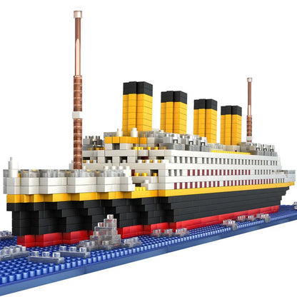 Titanic ship model children's toys birthday gift assembly building block plastic block with lamp toy Titanic building block toy Beauty World Shop