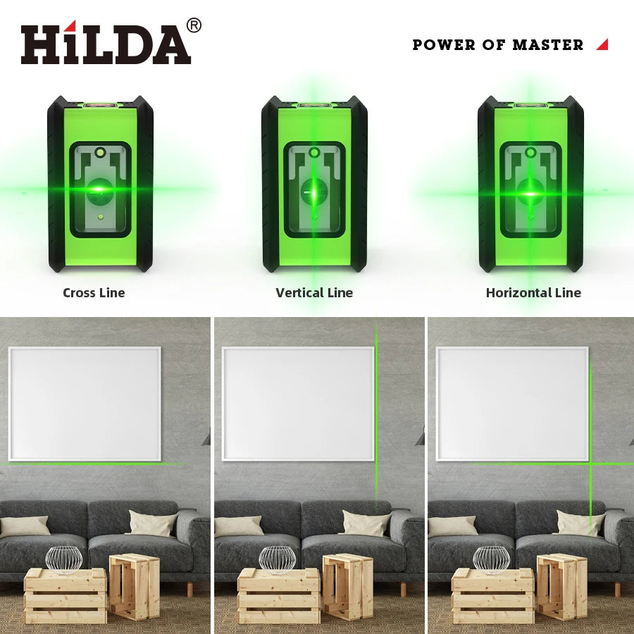 HILDA Laser Level Meter 2-Line Cross Green Level Laser Horizontal & Vertical Nivel Laser Self-Leveling лазерный уровень Men Gift Beauty World Shop