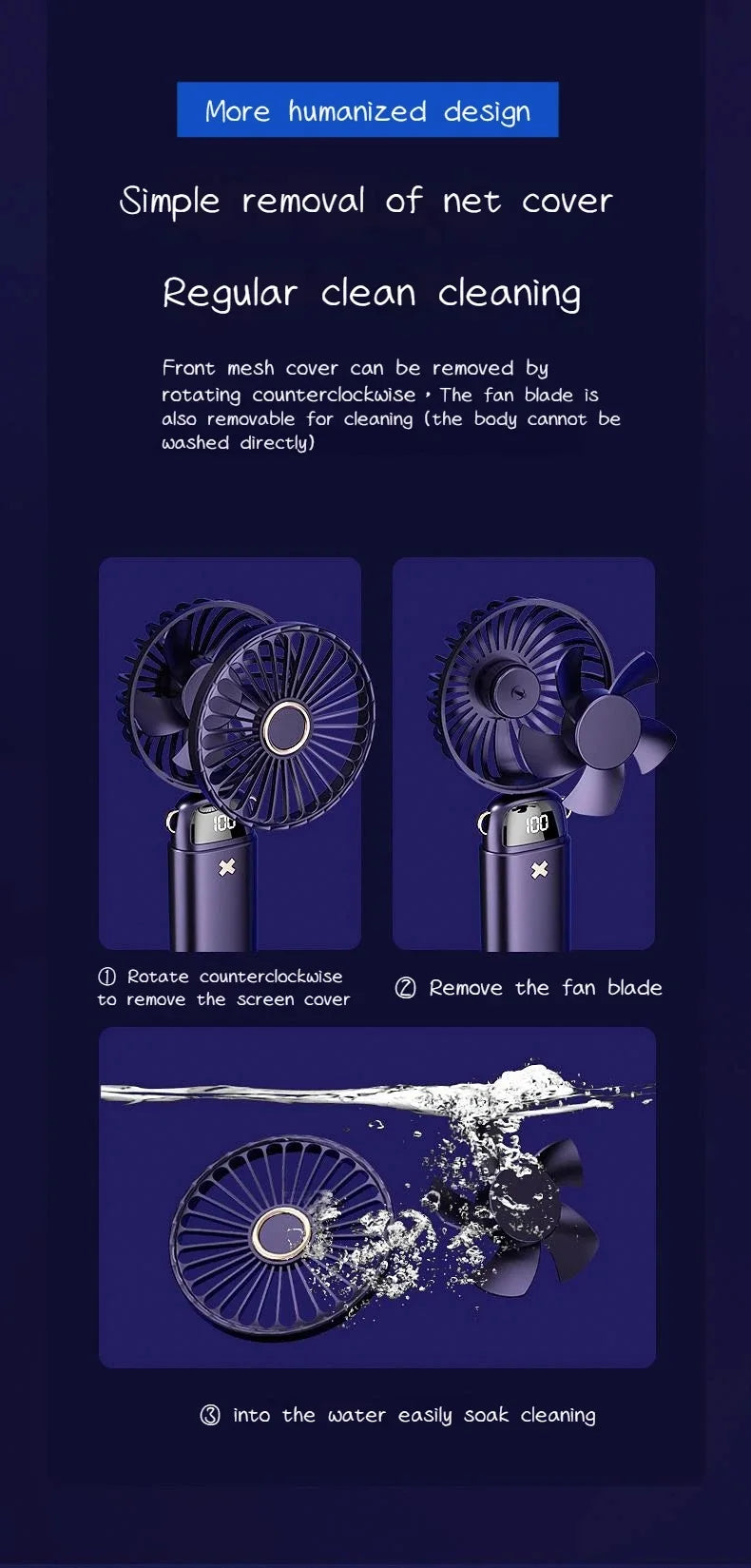 6000mAh Mini Handheld Fan 5 Speeds USB Charging Hanging Neck Fan LED Digital Display For Outdoor Sport Student Office Desk Fan