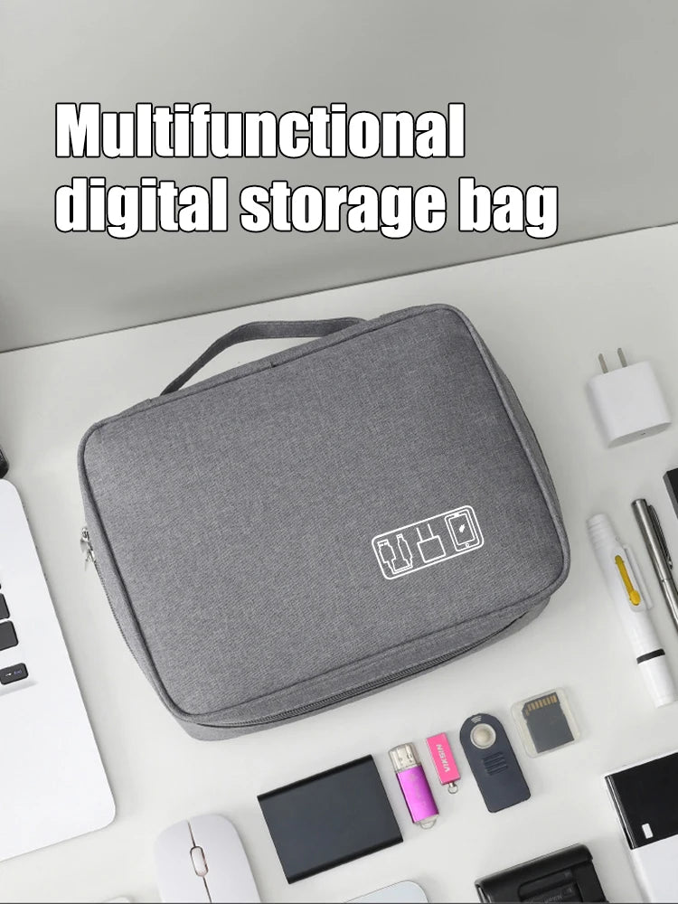 Black Oxford Cloth Electronic Accessory Storage Bag, Cube Travel Bag, Portable Data Cable Headphone Organizer Bag Office suppli Beauty World Shop