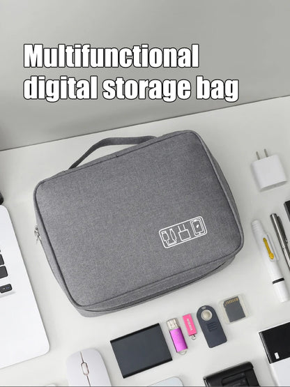 Black Oxford Cloth Electronic Accessory Storage Bag, Cube Travel Bag, Portable Data Cable Headphone Organizer Bag Office suppli Beauty World Shop