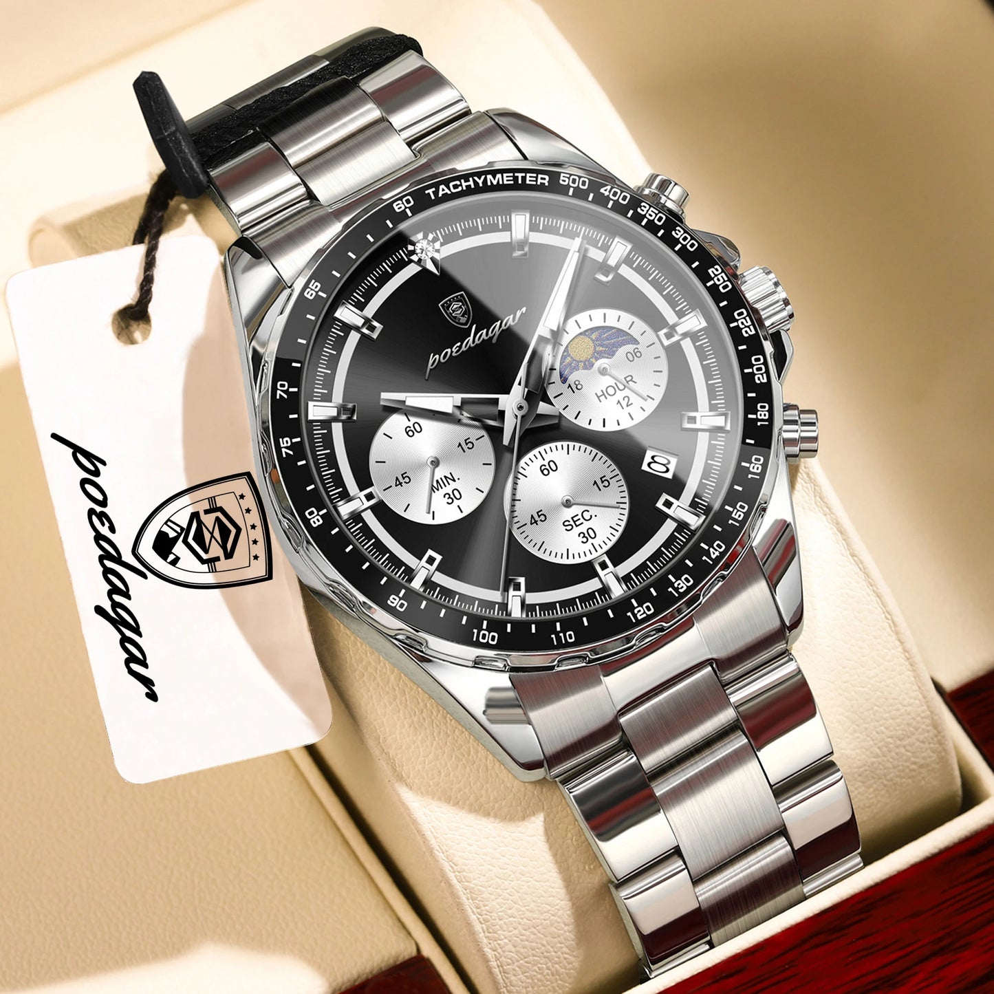 POEDAGAR Business Brand Man Wristwatch Waterproof Stainless Steel Luminous Men Watch Chronograph Date Men's Quartz Watches Reloj Beauty World Shop