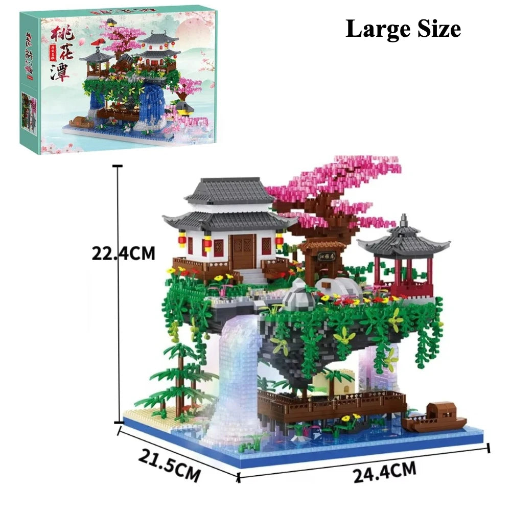 MOC Peach Blossom Pool Cherry Tree House Building Block Chinese Architecture DIY Bricks Cherry Blossom Toy for Kids Adult Gift Beauty World Shop
