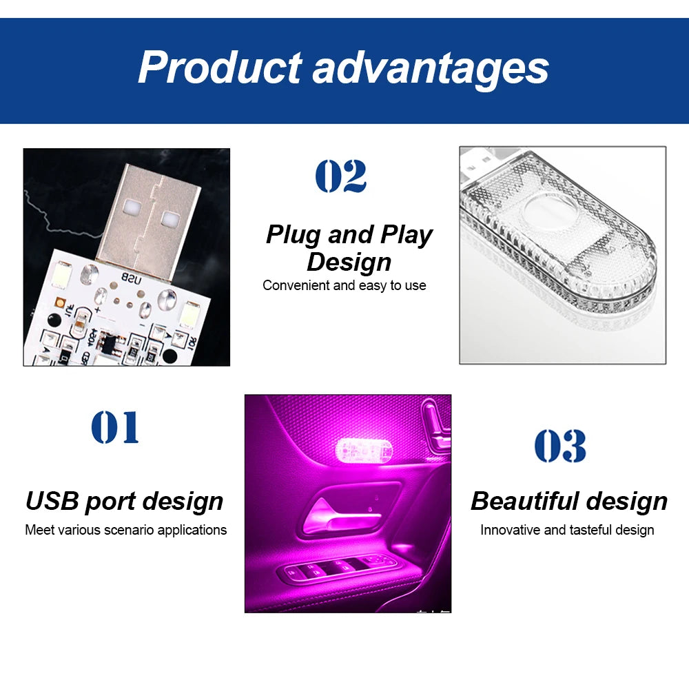 LED Car Mini Touch Light USB Charging Portable Auto Roof Ceiling Reading Night  Lamp Wireless Car Decoration Ambinet Light Beauty World Shop