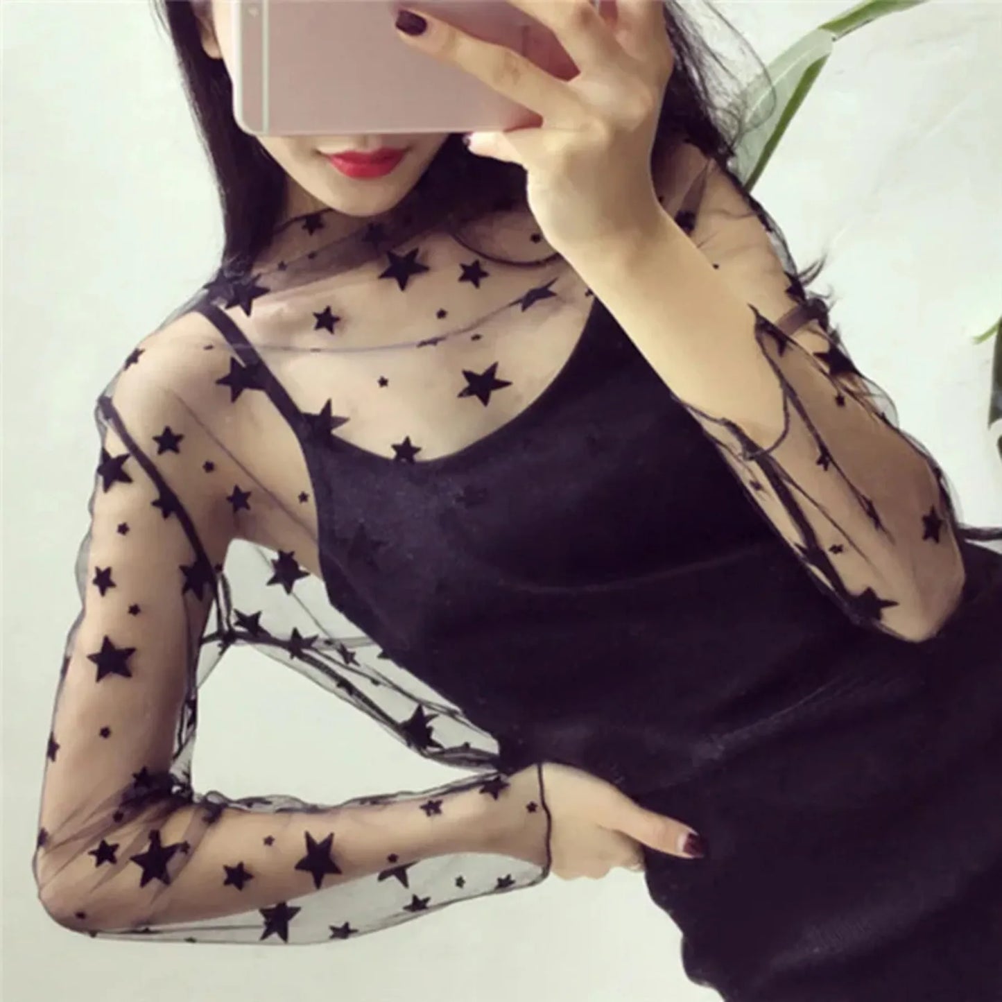 New Transparent See Through Shirt Women Sexy Harajuku Mesh Tops Net Undershirt Star Base Top Camisas Femininas Clubwear SheerTee Beauty Trend Shop