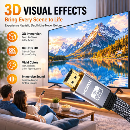 8K HDMI 2.1 Cable, 48Gbps Flat Braided HDMI Cord, Supports 8K60Hz and 4K120Hz, Aluminum Alloy Shell for TV, Monitor, Projector Beauty World Shop