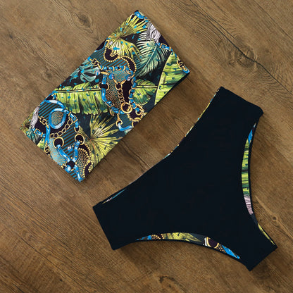 2025 New Sexy Low Hight Bikini Set Swimwear Women Bandeau Female Print Floral Strappy Swimsuit Bathing Suit Beach Wear Biquini Beauty World Shop