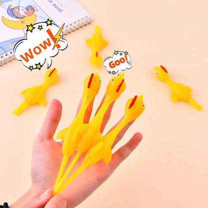 6-12pcs Novelty Catapulted Ejection Chicken Toy Light Rubber Finger Prank Flying Toy Slingshot Chicken Finger Toys Turkey Sticky Beauty World Shop
