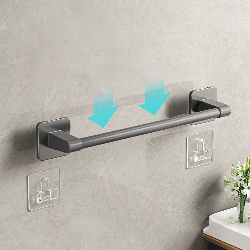 Bathroom Towel Holder White Without Drilling Bathroom Gray Towel Rack Towel Bar Self-Adhesive Bathroom Towel Rack Towel Rail Beauty World Shop