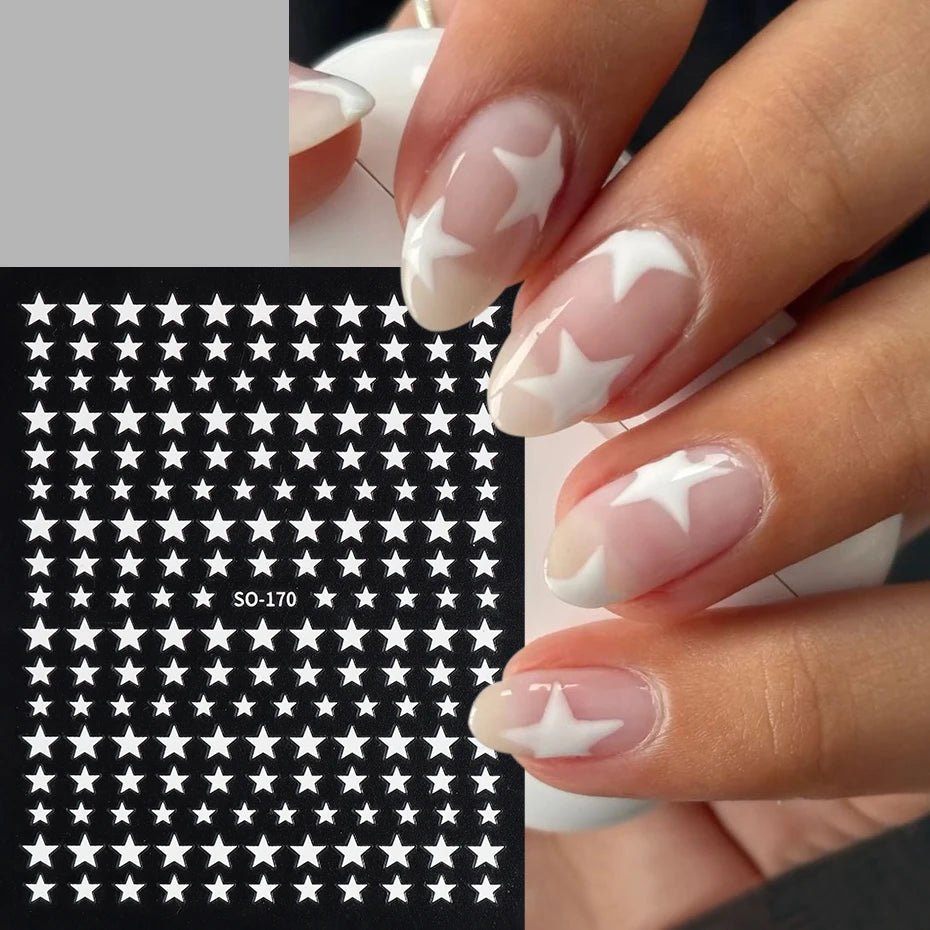3D Black Pink Stars Stickers for Nails Golden Silvery Stars Adhesive Nail Decals Autumn Winter Festival DIY Nail Art Accessories Beauty World Shop