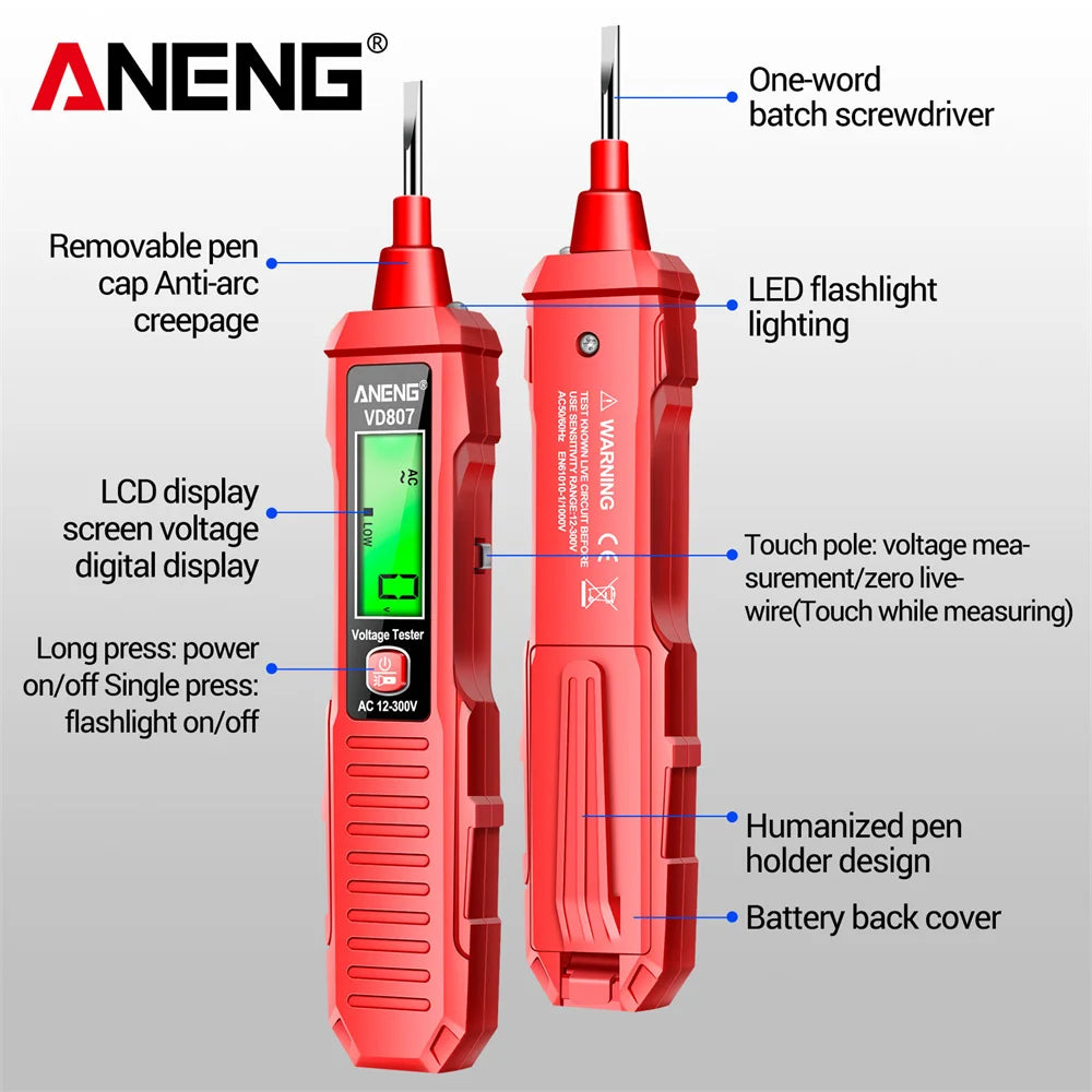ANENG VD807 One-word Induction Portable 50/60Hz Smart Electric Pen Tester NCV Sensor AC 12-300V Non-contact Wire Detector Tools Beauty World Shop