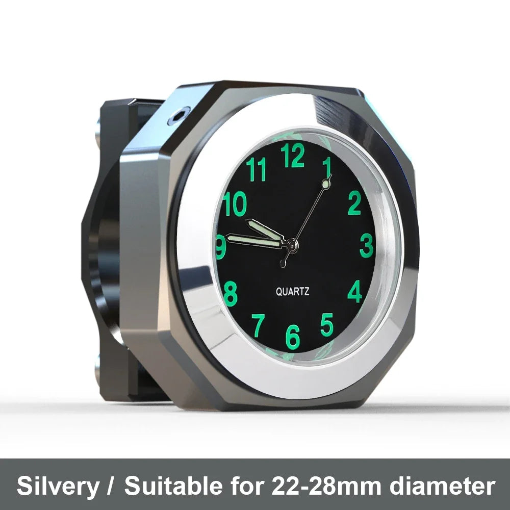 Aluminum Luminous Quartz Watch 22-28mm Motorcycle Scooter Bicycle Handlebar Mount Clock Time Display Clock Moto Accessories Beauty World Shop