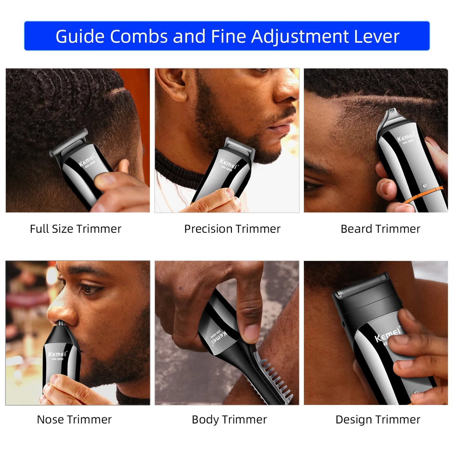 Kemei Waterproof 11-in-1 Men's Grooming Kit Electric Beard Trimmer Shaver Hair Clipper Rechargeable Nose Hair Trimmer KM-5898 Beauty World Shop