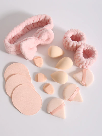15 件套 Cosmetic Puff Makeup Sponge Blender Beauty Egg Foundation Sponges Puff Wash Face Headband Wristband Make up Accessories Beauty World Shop