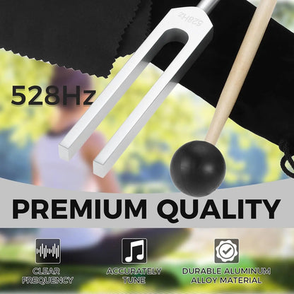 Miwayer Tuning Fork 528 Hz with Silicone Hammer and Cleaning Cloth Perfect Healing Musical Instrument for Stress Alleviation Beauty World Shop