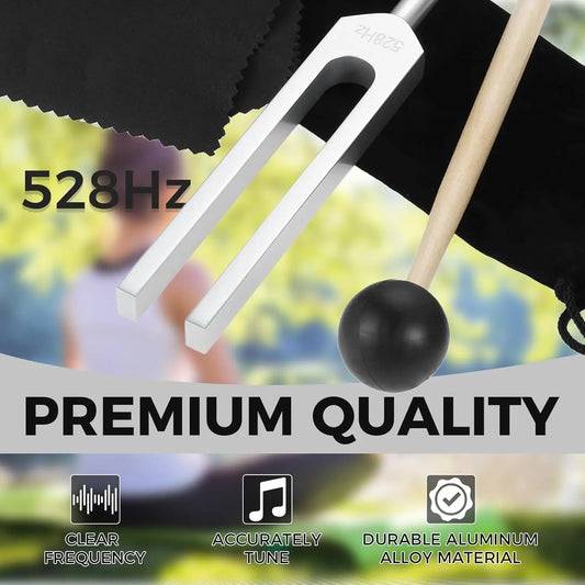 Miwayer Tuning Fork 528 Hz with Silicone Hammer and Cleaning Cloth Perfect Healing Musical Instrument for Stress Alleviation Beauty World Shop
