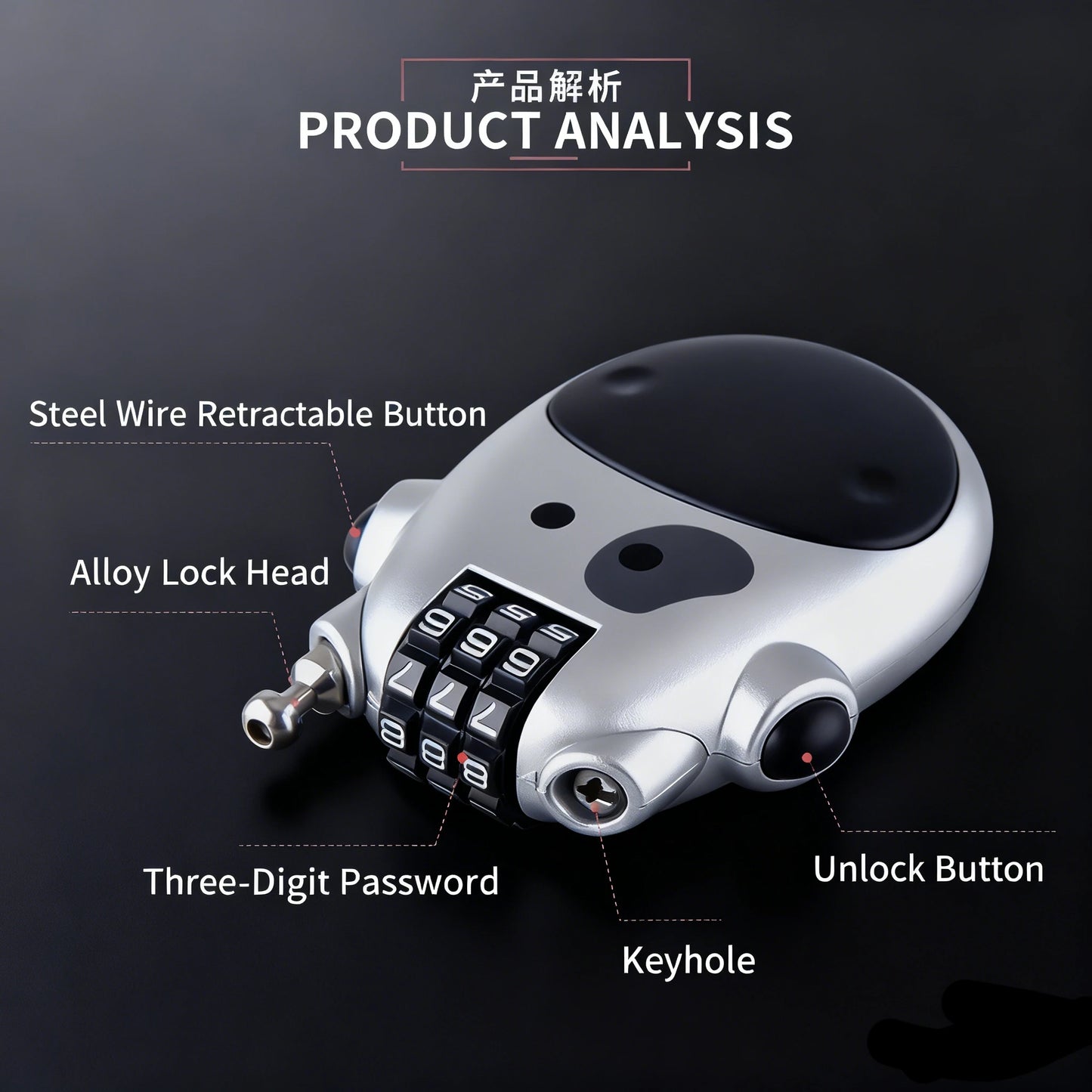 Bicycle Steel Cable Code Lock Suitcase Car Sled Telescopic Wire Rope Lock Bicycle Helmet High-precision Code Wheel Password Lock Beauty World Shop