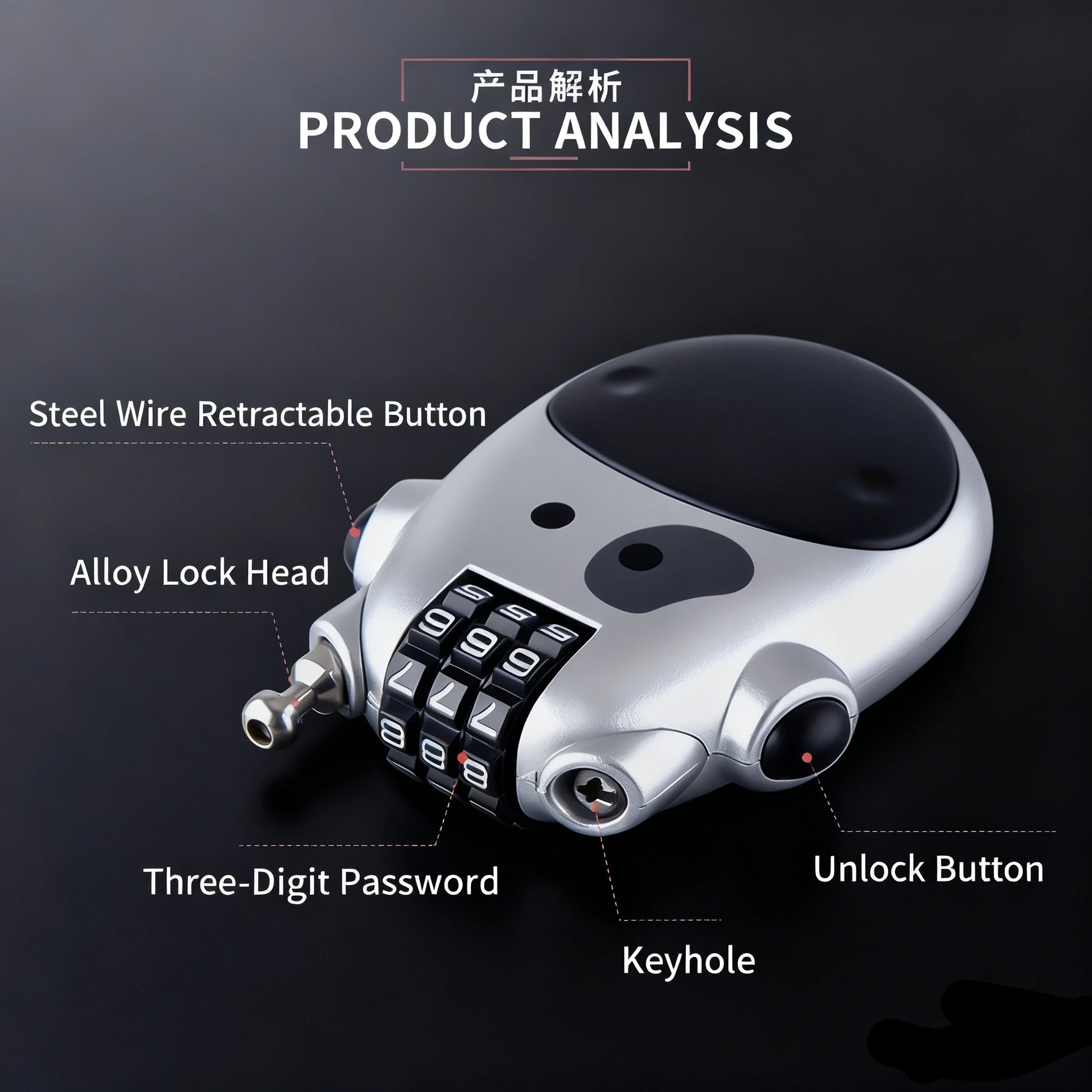 Bicycle Steel Cable Code Lock Suitcase Car Sled Telescopic Wire Rope Lock Bicycle Helmet High-precision Code Wheel Password Lock Beauty World Shop