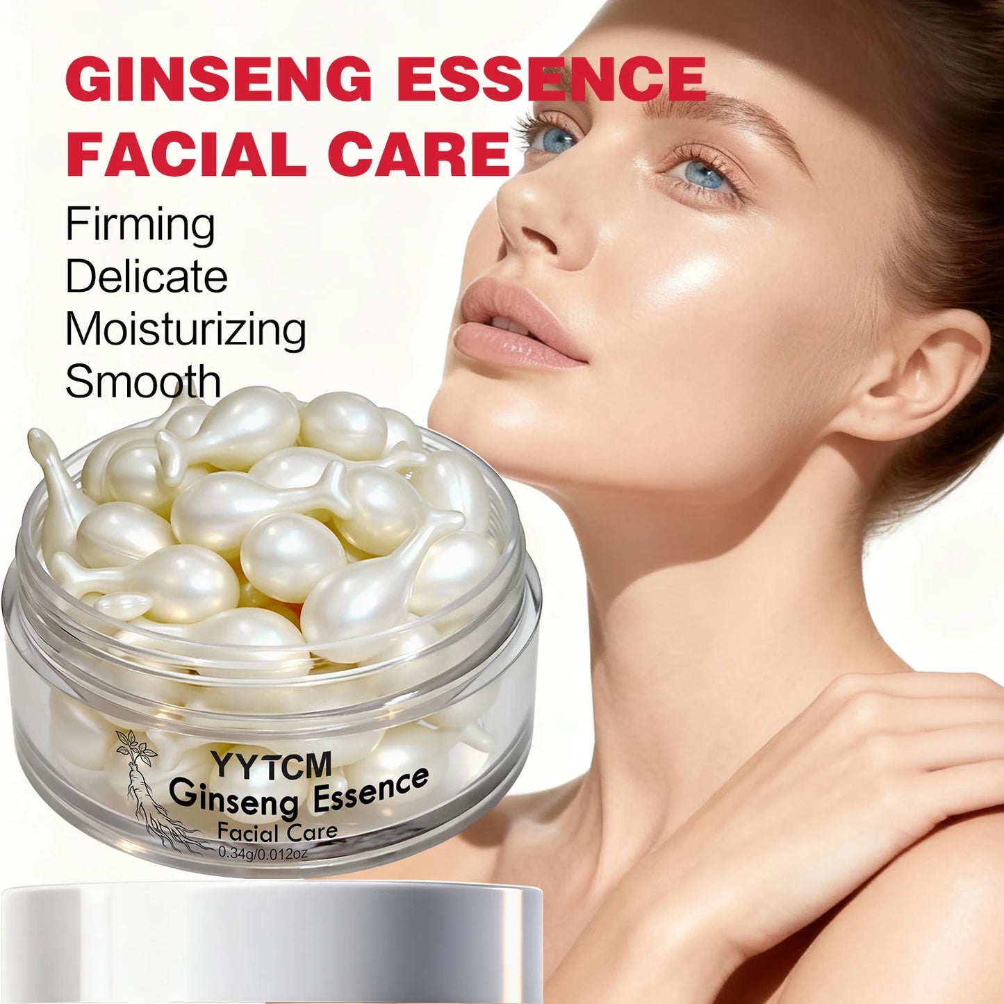 Ginseng Essence Capsules, Moisturizing and Firming Essence Serum, Contains Squalane, Niacinamide, Vitamin E, Retinol, Deep Hydration (0.34Gx30 Capsules)/Bottle-1 Bottle Beauty World Shop