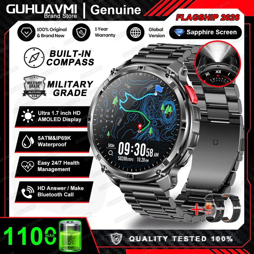2026 New T-Rex3 Pro 1100mAh Battery Smart Watch GPS path 5ATM Waterproof Sports Run tracker Outdoors Compass Military Smartwatch Beauty World Shop