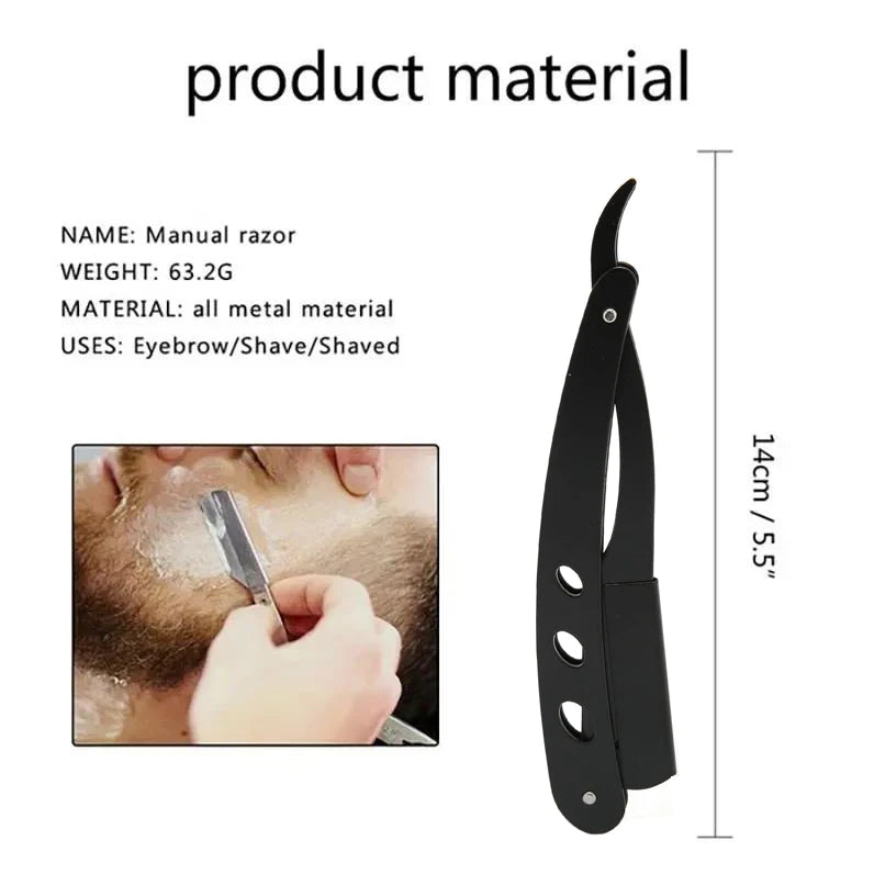 Men Shaving Barber Razor Black Classic Folding Shaving Knife Armpit Hair Pubic Hair Shaver Stainless Steel Straight Razor Holder Beauty World Shop